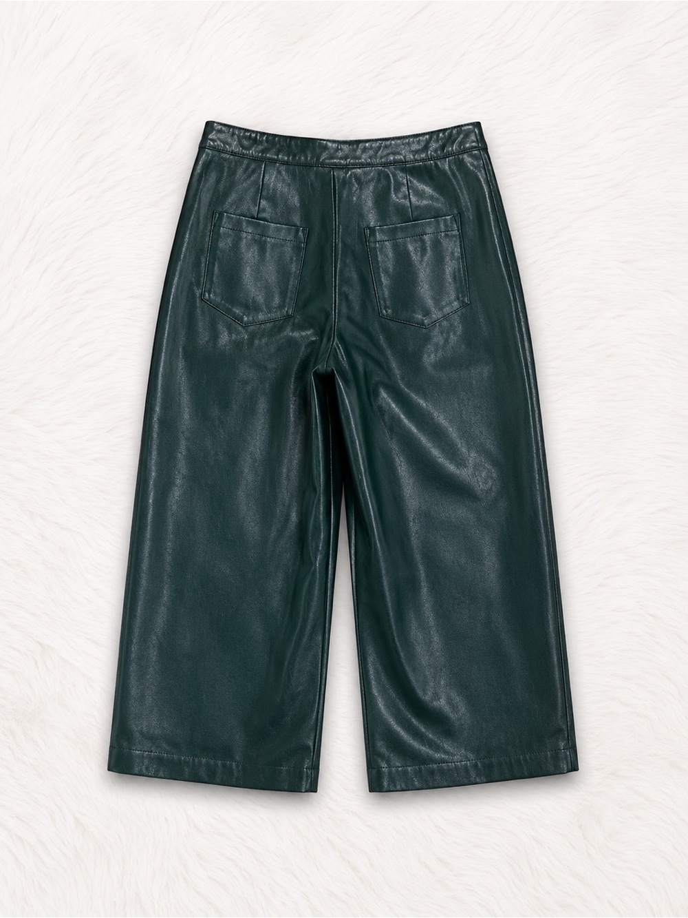 Scoop Faux Leather Cropped Wide Leg Pants Small Green High Rise Trendy Boutique - Picture 3 of 3